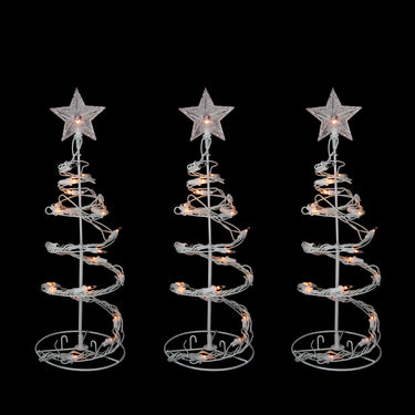 Set of 3 White Clear Lighted Spiral Cone Walkway Christmas Trees Outdoor Decor 18